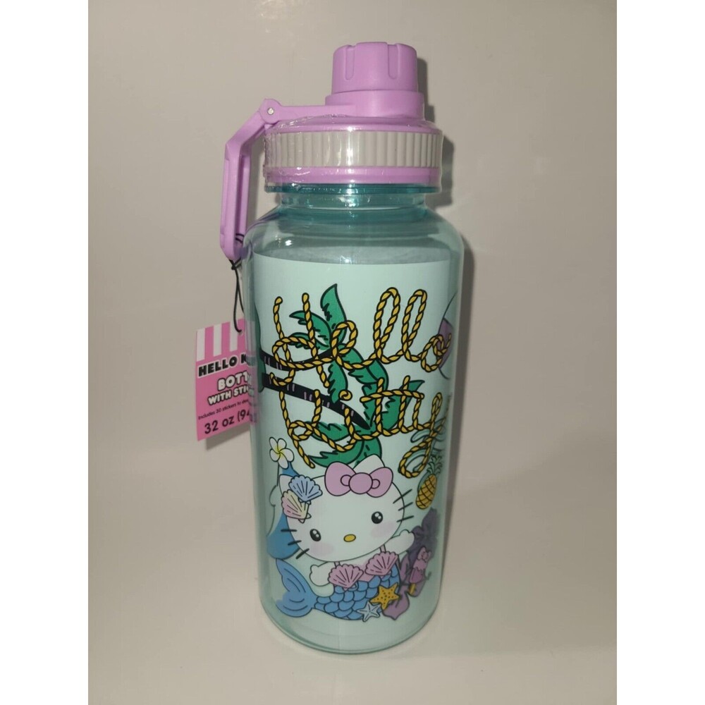Hello Kitty Tumbler Water Bottle Plastic 32 ounce Rope Mermaid NEW